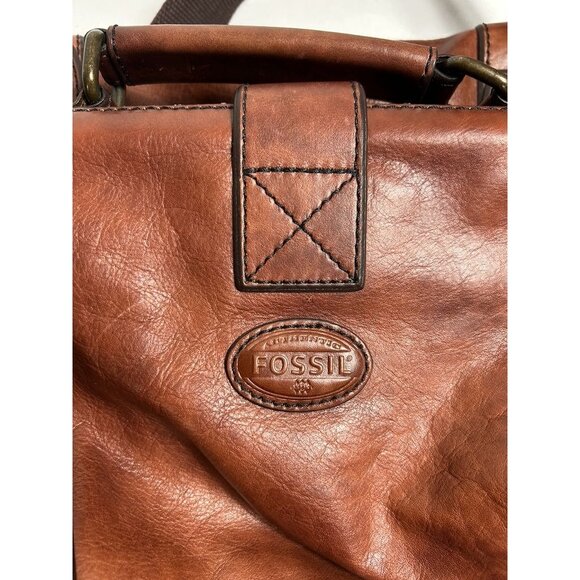 Vintage Fossil 'Lineage' Framed Doctor's Style Leather Bag in Brown - Picture 4 of 14